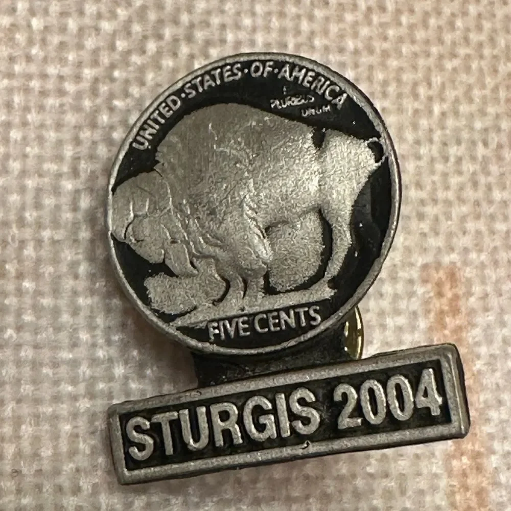 2004 STURGIS SOUTH DAKOTA HARLEY BIKE WEEK HAT VEST JACKET BUFFALO NICKEL PIN